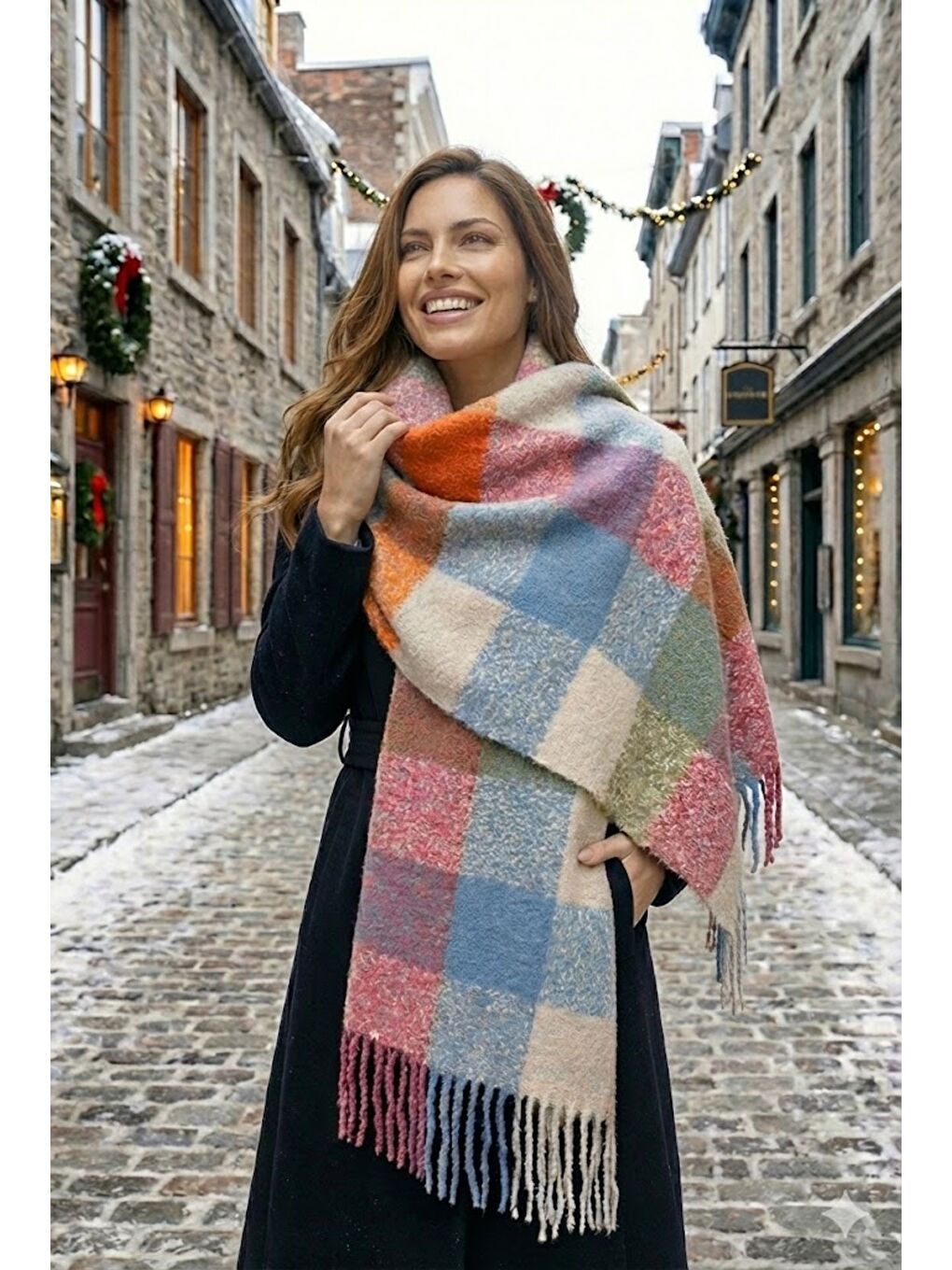 Kadın Kalın Pembe Buklet Atkı Şal 40x210 cm SAL1292-4