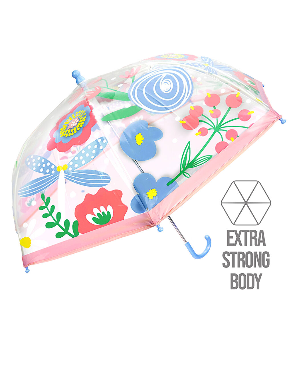 Pembe Çiçek Desenli Kız Çocuk Şeffaf Şemsiye