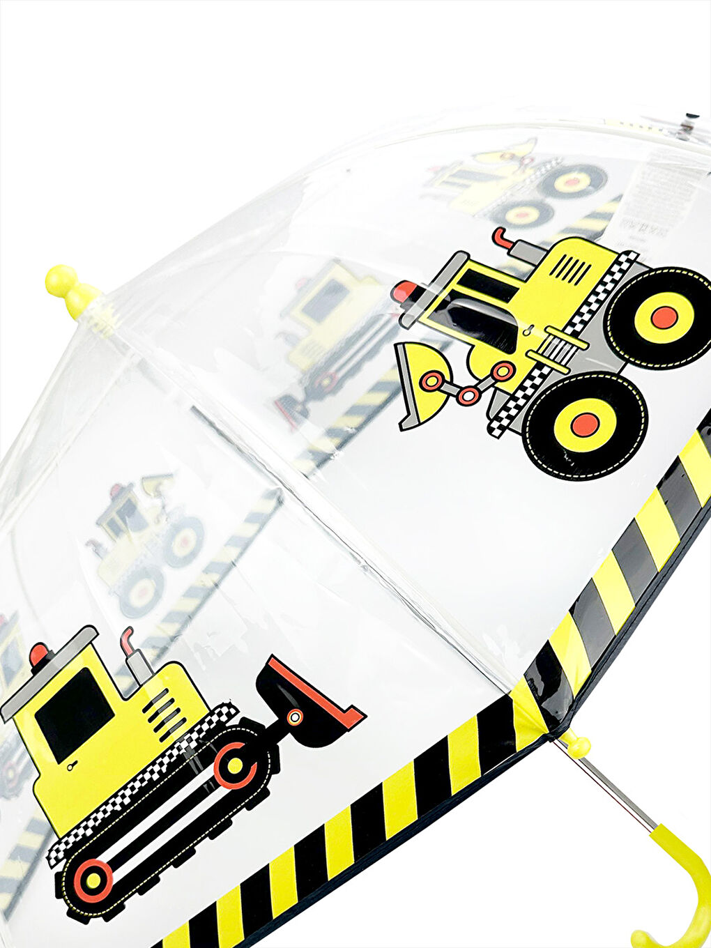 Sarı İnşaat Araçları Erkek Çocuk Şeffaf Şemsiye-1
