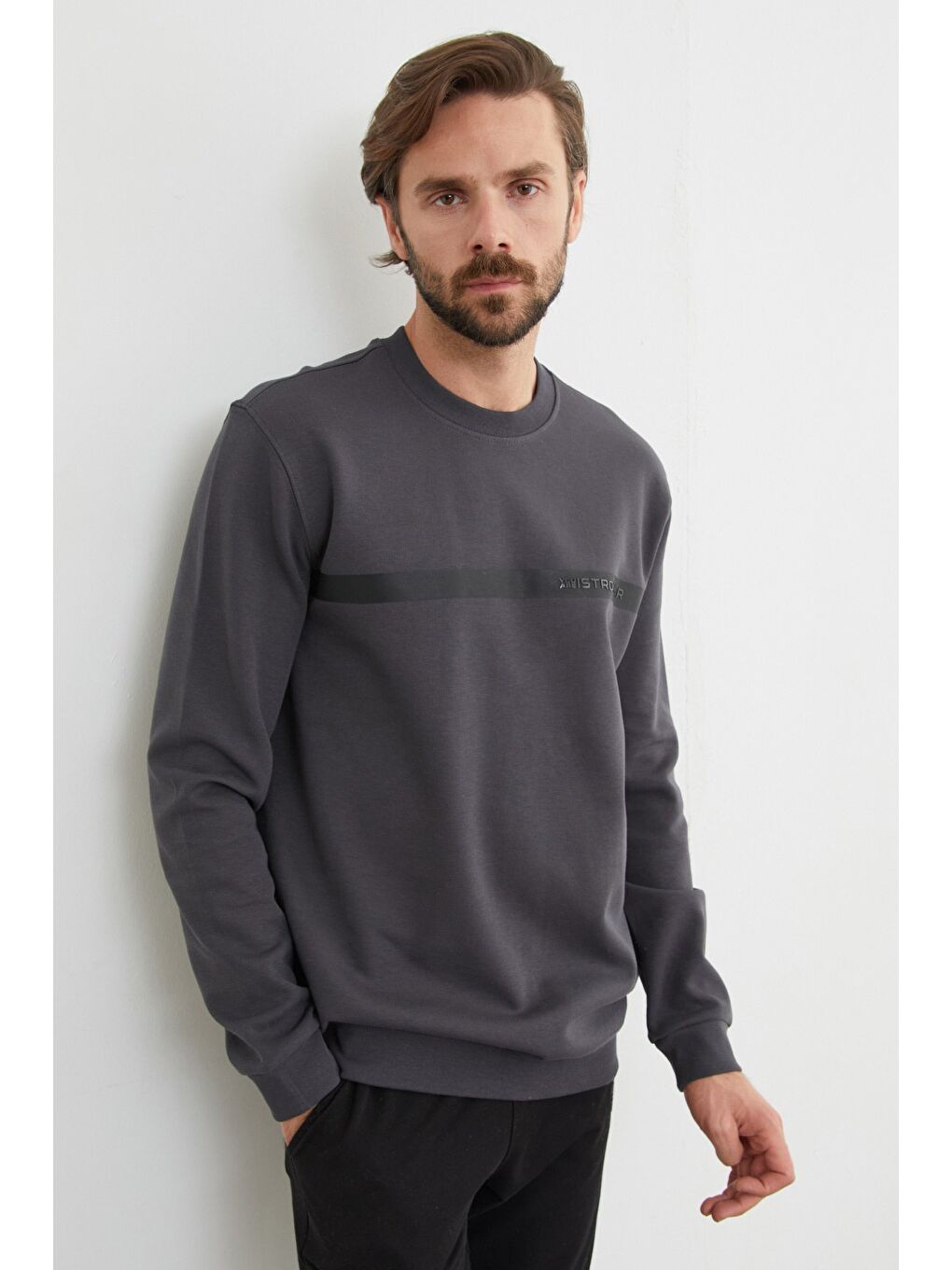 Gri You`re Stronger Baskılı Bisiklet Yaka Büyük Beden Sweatshirt-4