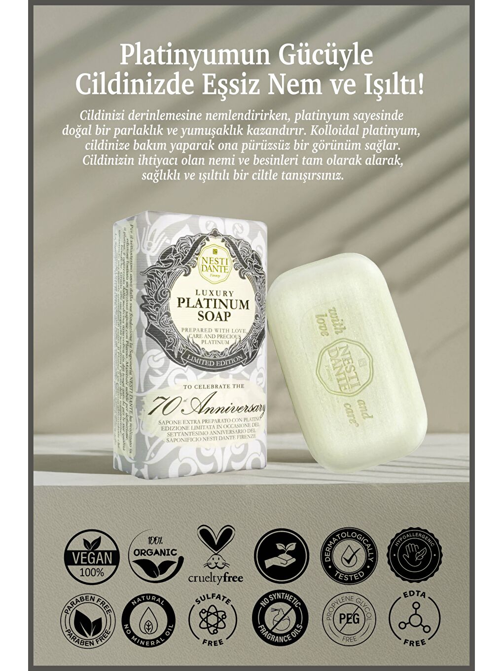 Nesti Dante Luxury Platinum Katı Sabun 250 gr | Nemlendirici Ve Besleyici | Platinyum - 1