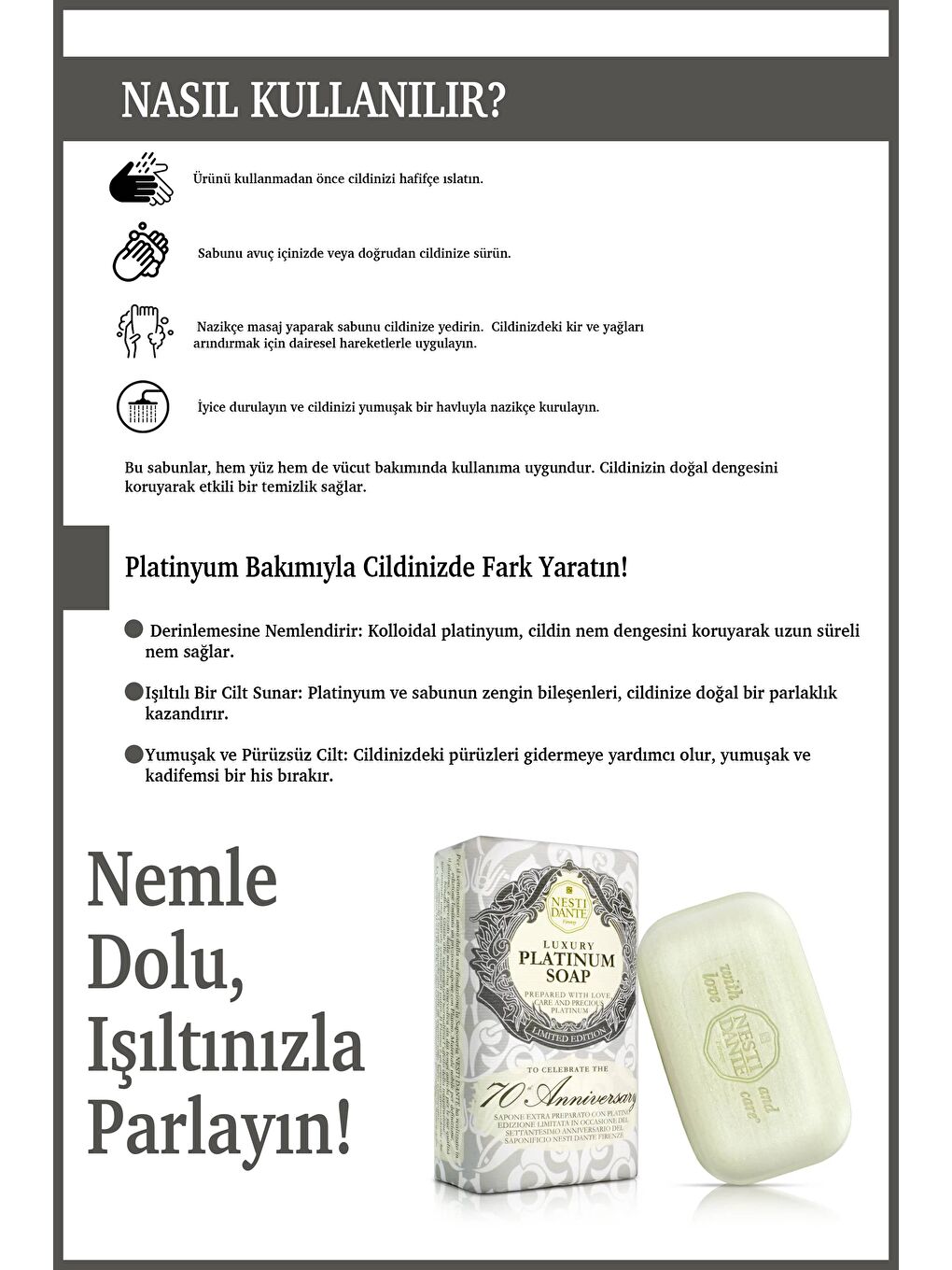 Nesti Dante Luxury Platinum Katı Sabun 250 gr | Nemlendirici Ve Besleyici | Platinyum - 3