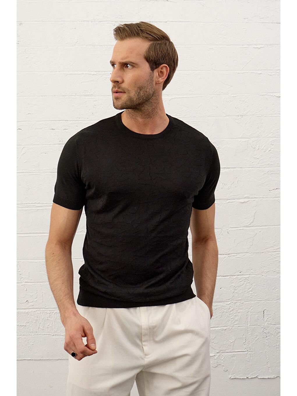 Modelli Bisiklet Yaka Slim-Fit Yazlık Triko Tişört Siyah-2