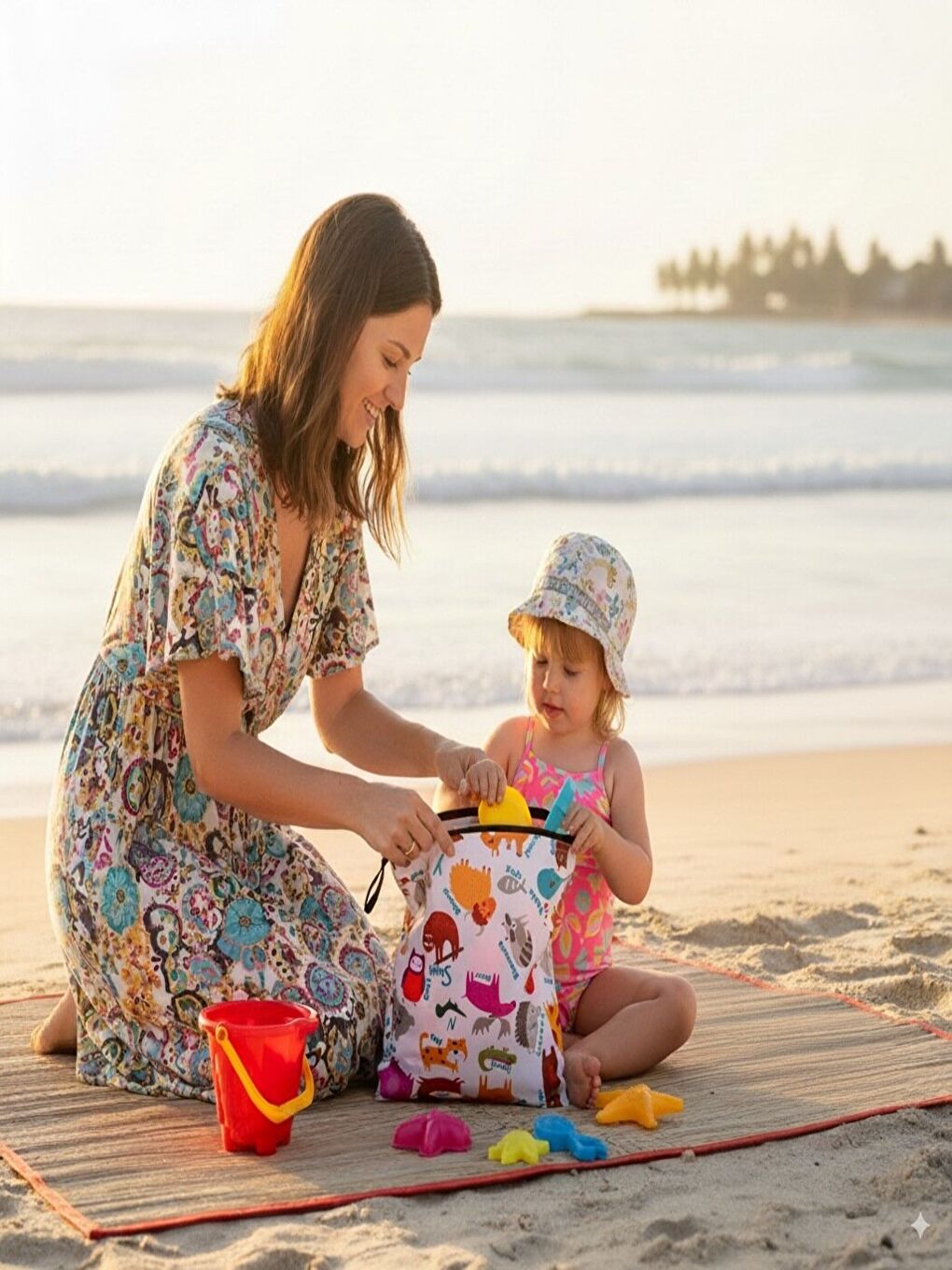 Beyaz 2 Adet, 36x30 cm, Family ve Zoo Desen, Sıvı Geçirmeyen Çok Amaçlı Çanta, Ekonomik Set, Yıkanabilir-7