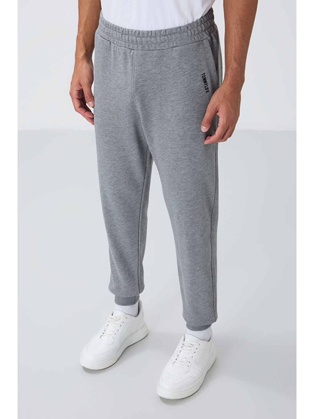 Gri Melanj Kompakt Pamuklu Kalın Pürüzsüz Dokulu Kapüşonlu Comfort Fit Erkek Eşofman Takım   85262-3