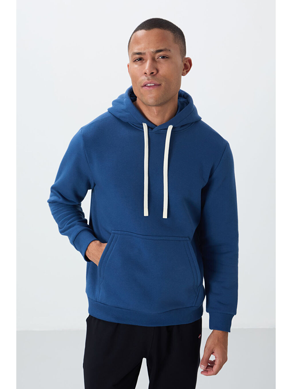 Lacivert Parlament Pamuklu Kalın İçi Tüylü Yumuşak Dokulu Comfort Fit Erkek Hoodie - 88419-2