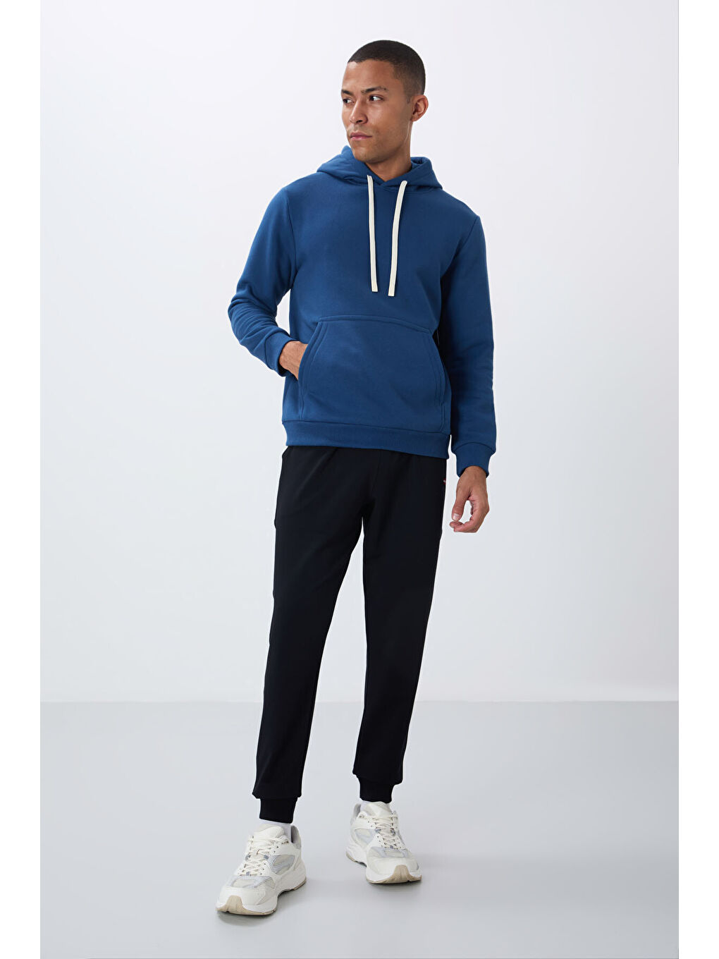 Lacivert Parlament Pamuklu Kalın İçi Tüylü Yumuşak Dokulu Comfort Fit Erkek Hoodie - 88419-4