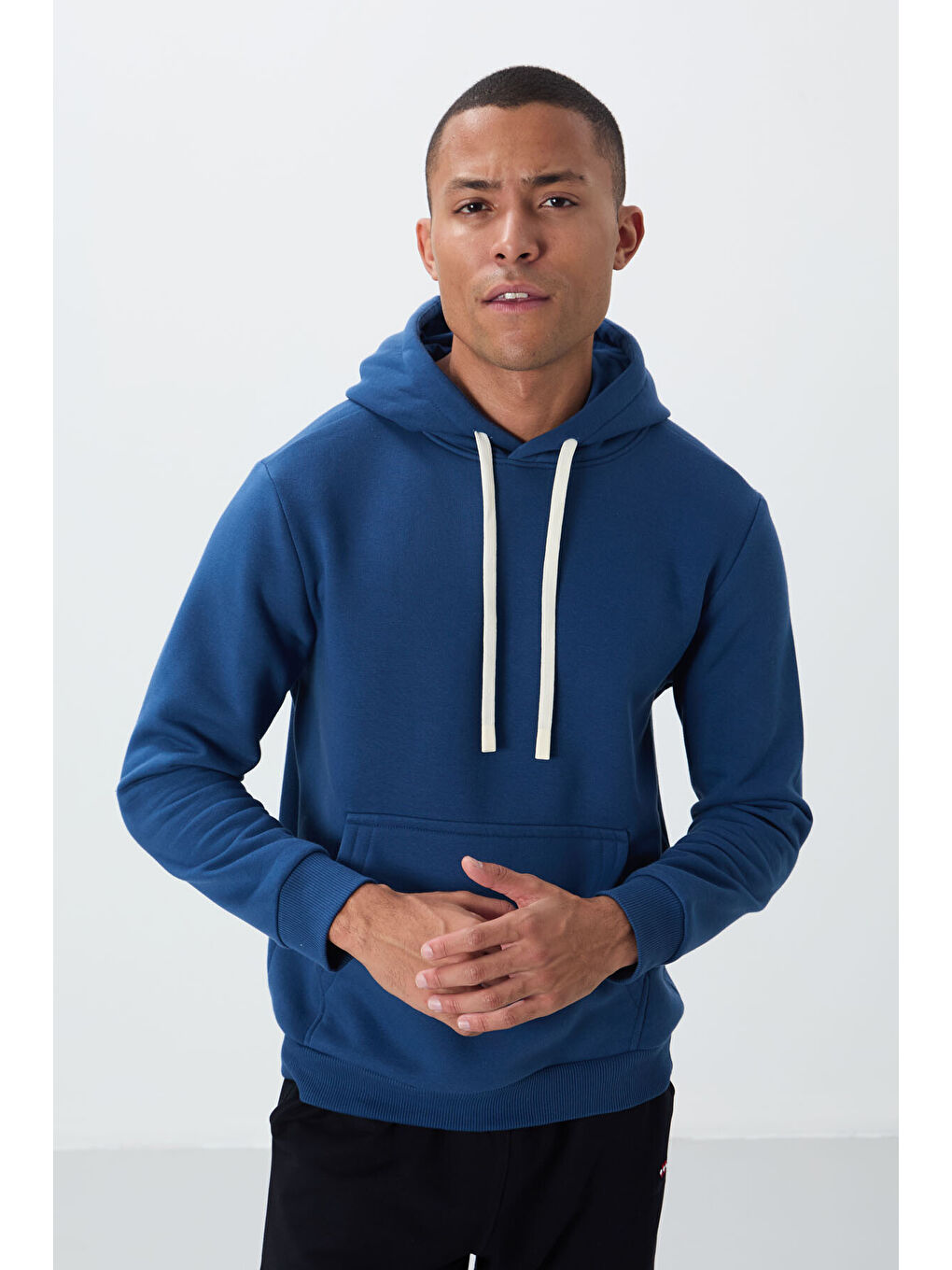 Lacivert Parlament Pamuklu Kalın İçi Tüylü Yumuşak Dokulu Comfort Fit Erkek Hoodie - 88419-8