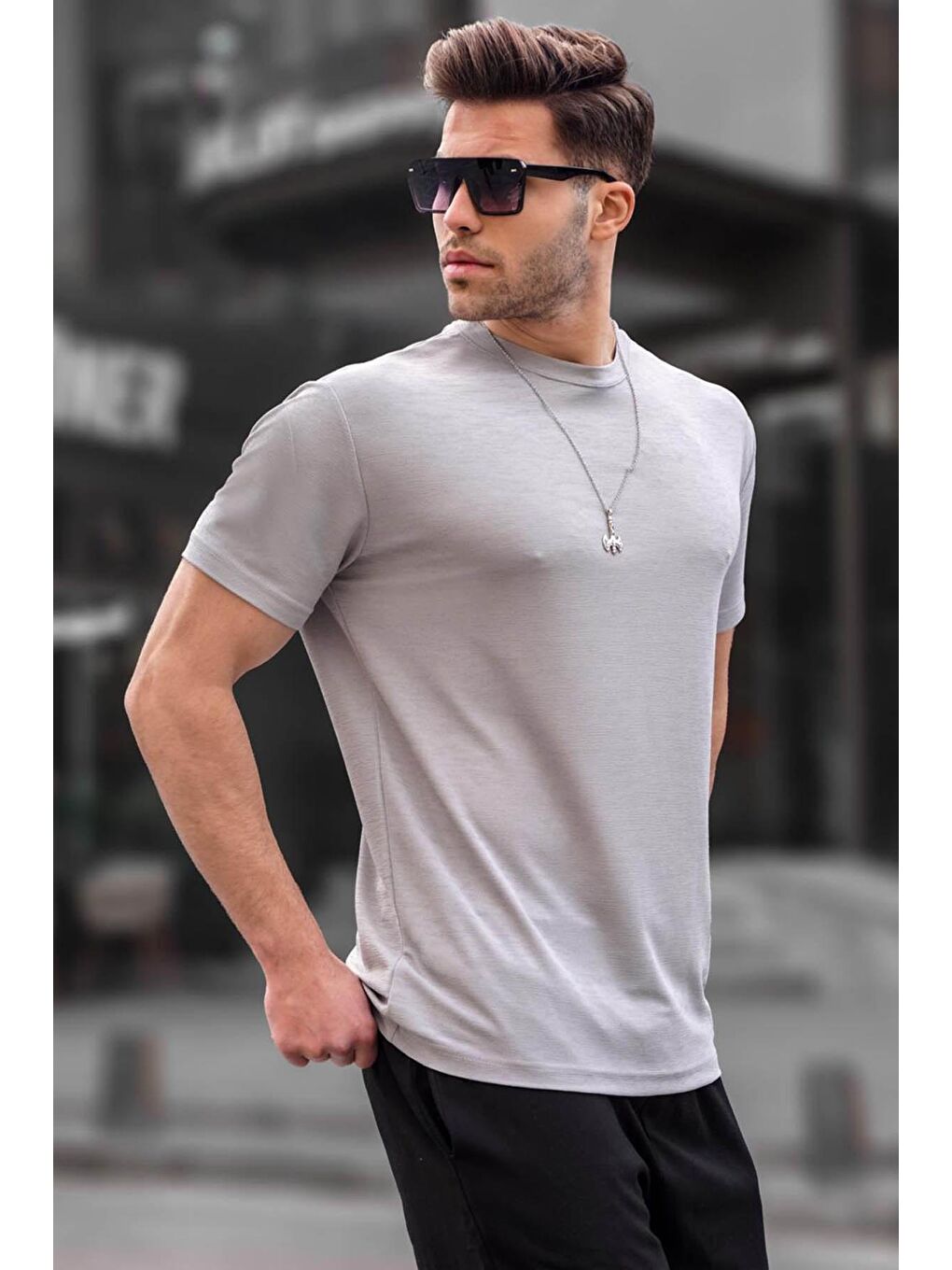 Boyalı Gri Regular Fit Basic Erkek Tişört 6069