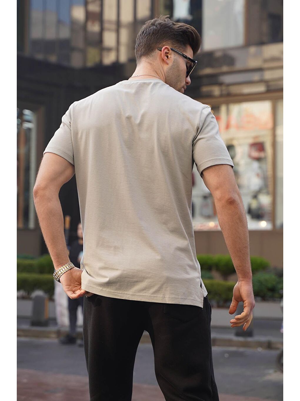 Boyalı Gri Cepli Basic Erkek %100 Pamuk Tişört 6078-1