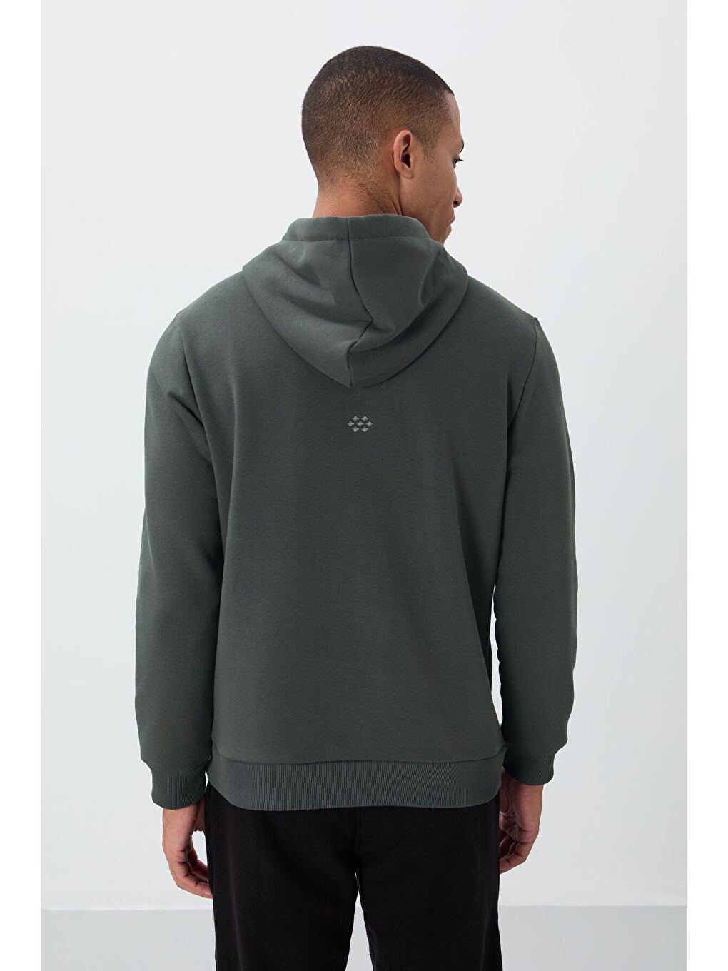 Haki Pamuklu Kalın İçi Tüylü Yumuşak Dokulu Comfort Fit Erkek Kapüşonlu Sweatshirt Hoodie - 88419-8