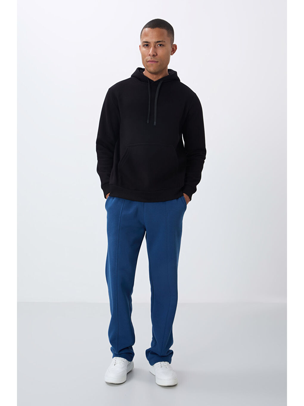 Siyah Pamuklu Kalın İçi Tüylü Yumuşak Dokulu Comfort Fit Erkek Kapüşonlu Sweatshirt Hoodie - 88419-4