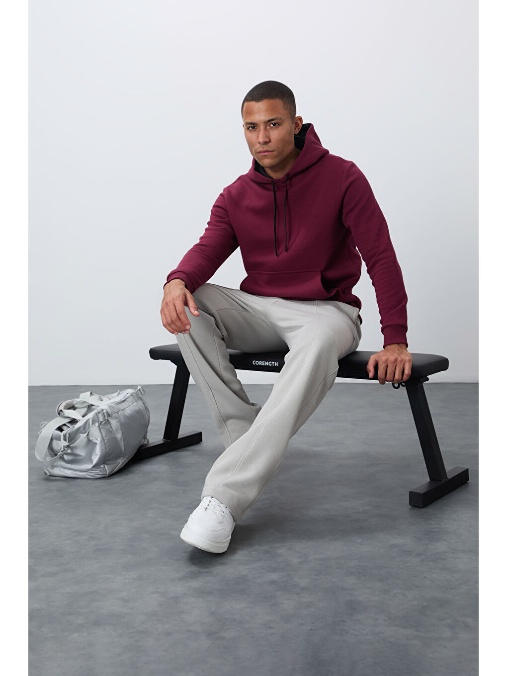 Bordo Erguvan Pamuklu Kalın İçi Tüylü Yumuşak Dokulu Comfort Fit Erkek Kapüşonlu Sweatshirt Hoodie - 88419