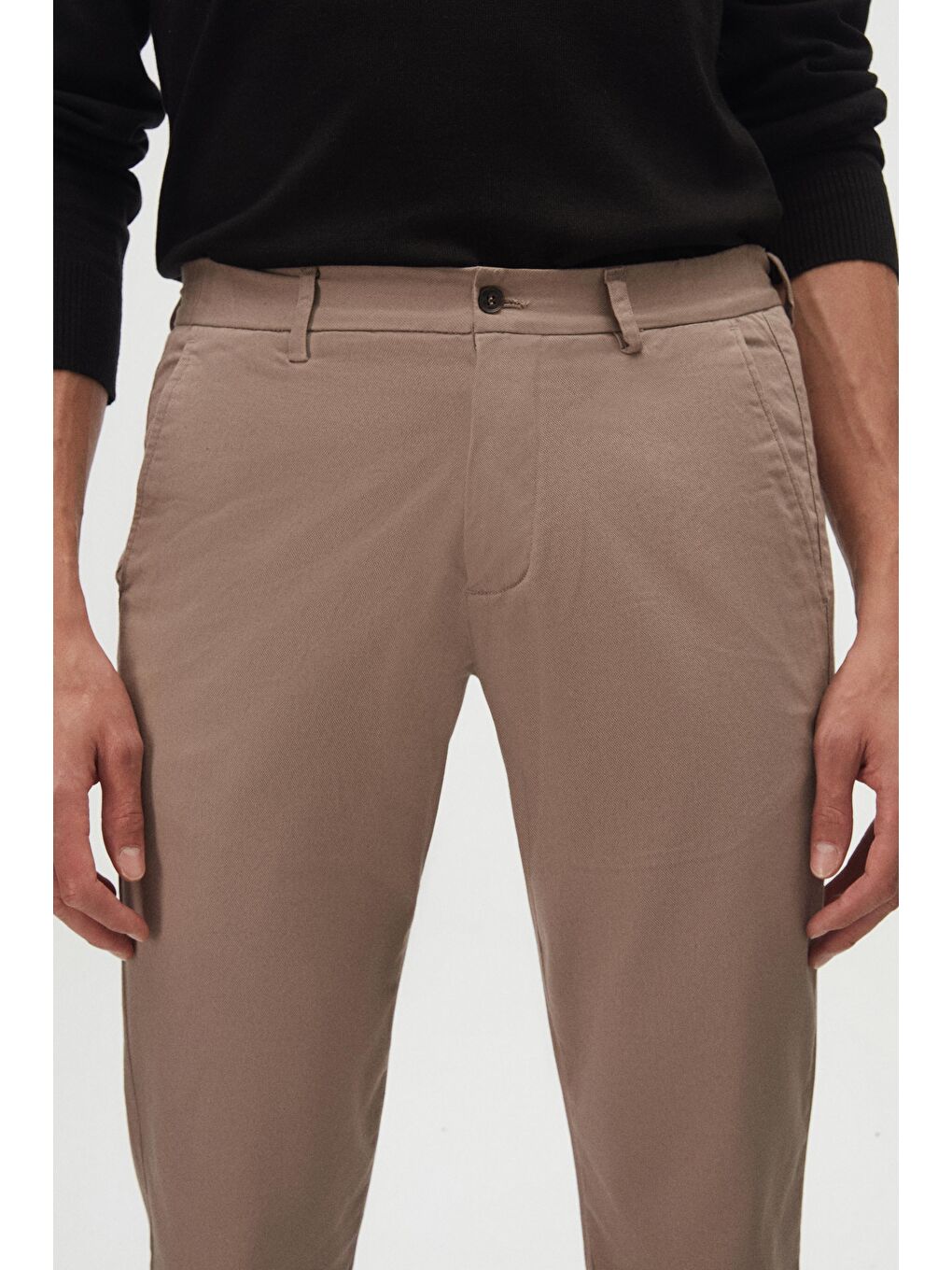 Slim Fit Bej Armürlü Yan Beli Lastikli Esnek Elastanlı Yandan Cepli Chino Pantolon-1