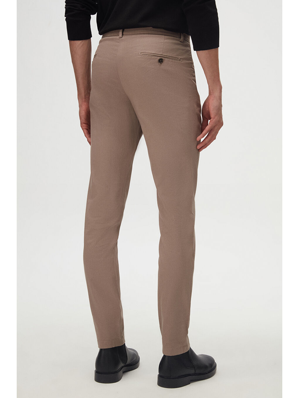 Slim Fit Bej Armürlü Yan Beli Lastikli Esnek Elastanlı Yandan Cepli Chino Pantolon-2