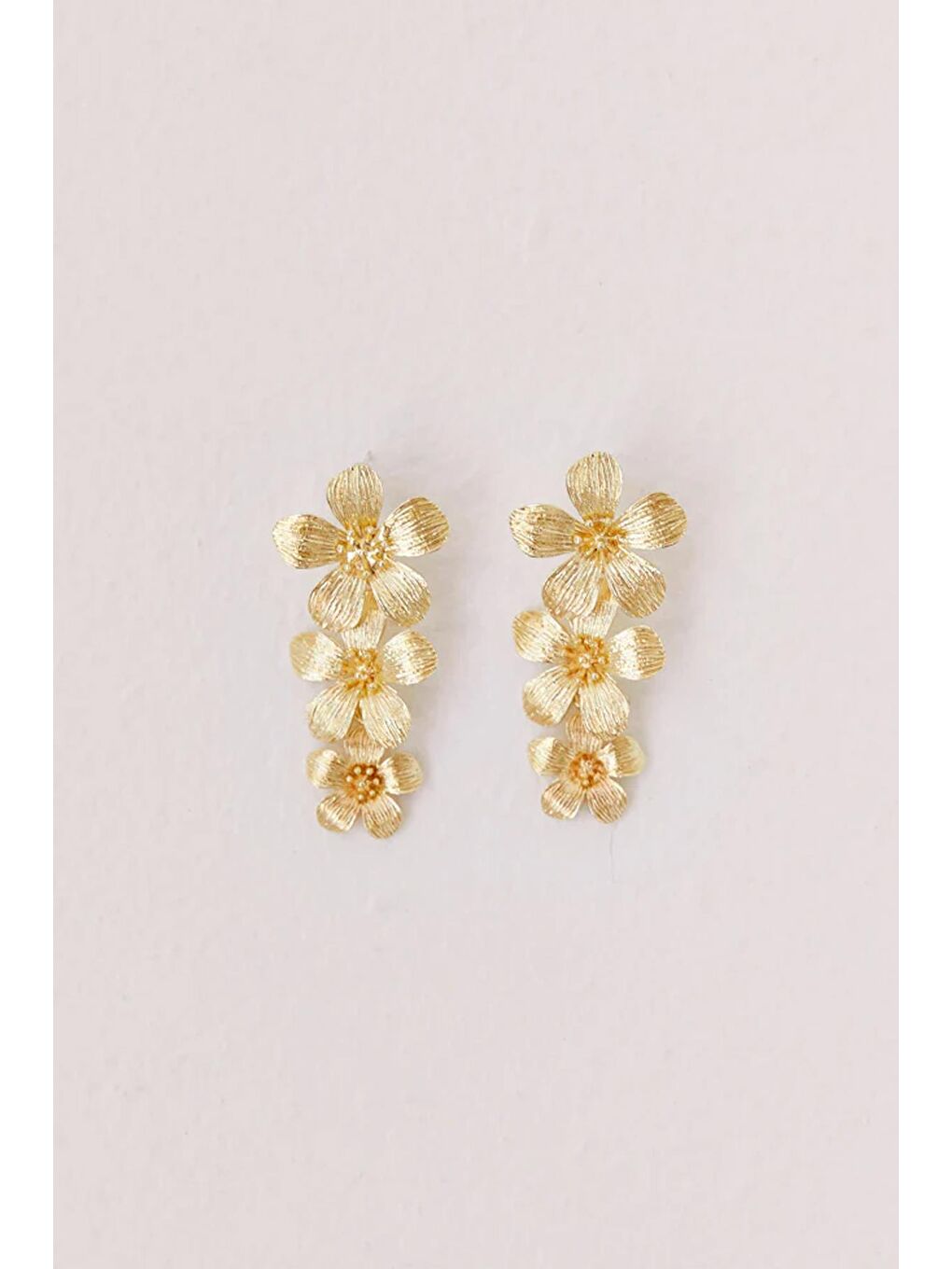 Sarı Altın Kaplama VIP 3 Sıralı Çiçek Küpe-2