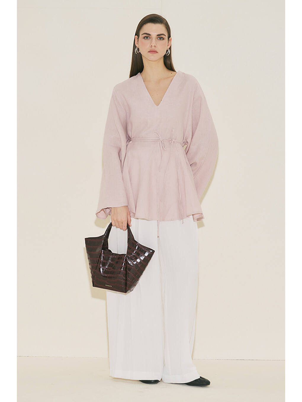 %100 Keten Volümlü Tunik Pembe-1