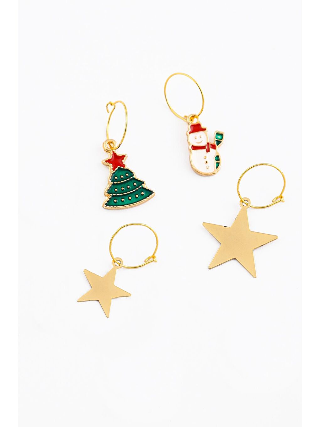 Sarı Yılbaşı Yıldızı Halka Küpe 4'lü Paket