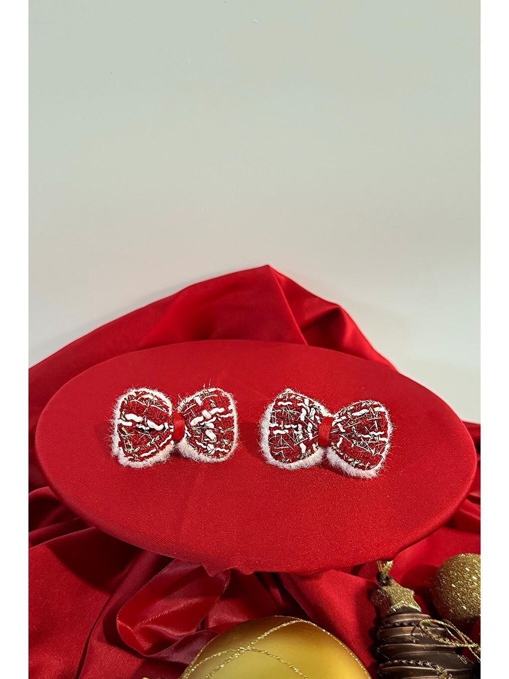 Pembe Yılbaşı Kaşe Fiyonk Çocuk Pens Toka 2'li Paket-1