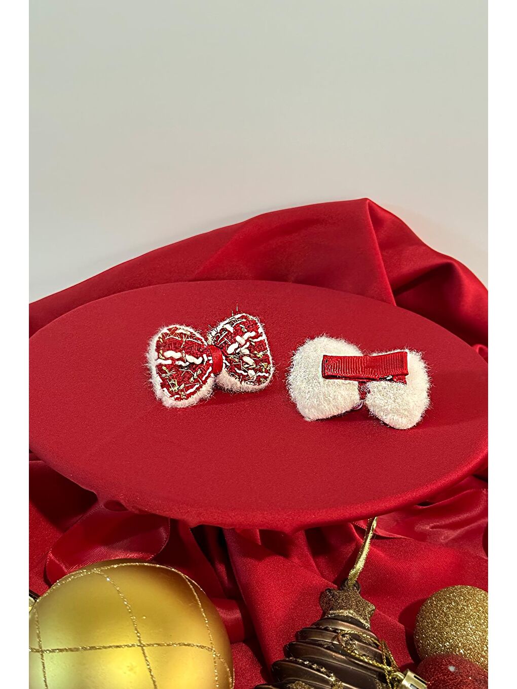 Pembe Yılbaşı Kaşe Fiyonk Çocuk Pens Toka 2'li Paket-2