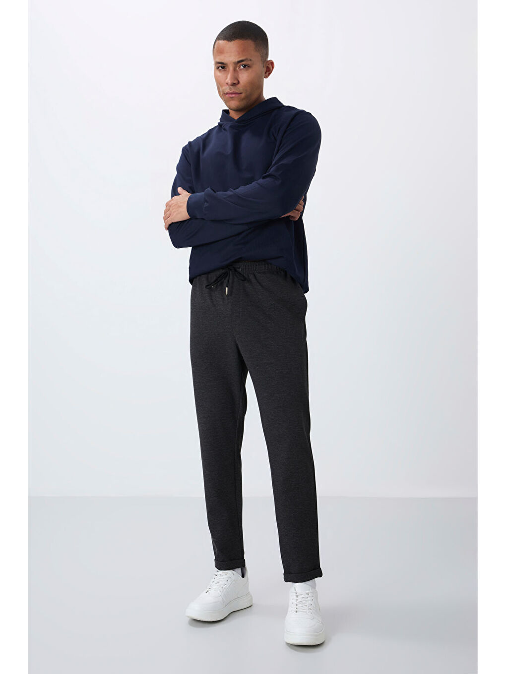 Antrasit Melanj Yüzeyi Dokulu Standart Fit Erkek Eşofman Alt - 82154-1