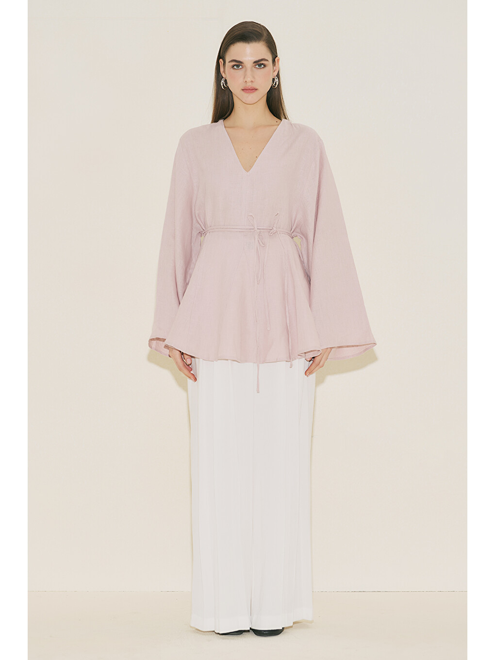 %100 Keten Volümlü Tunik Pembe-2