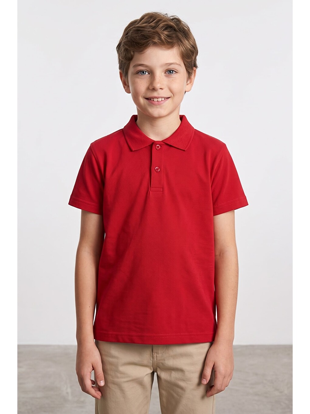 Kırmızı Basic Polo Yaka Unisex Çocuk Tişört-1