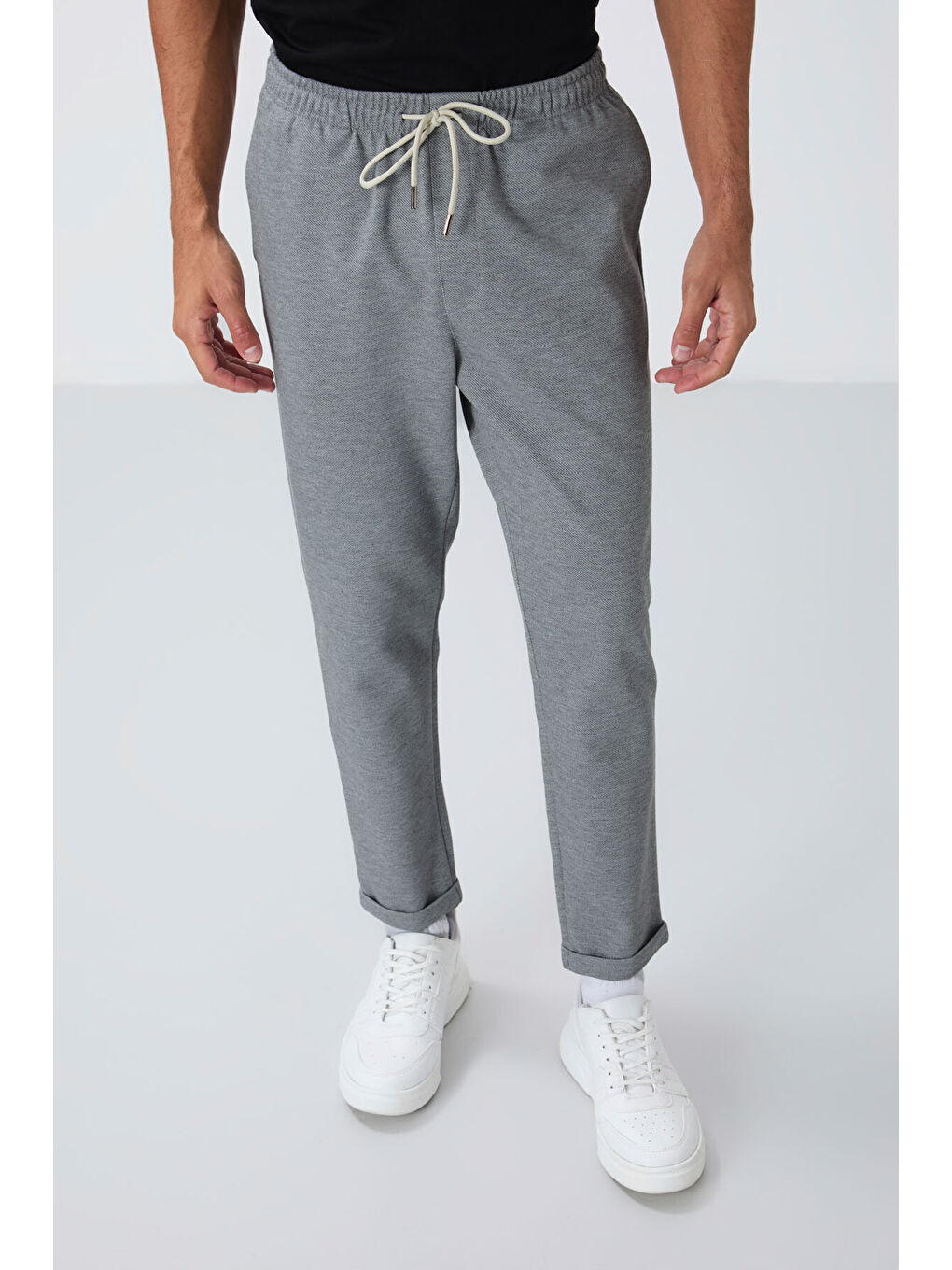 Gri Melanj Yüzeyi Dokulu Standart Fit Erkek Eşofman Alt - 82154