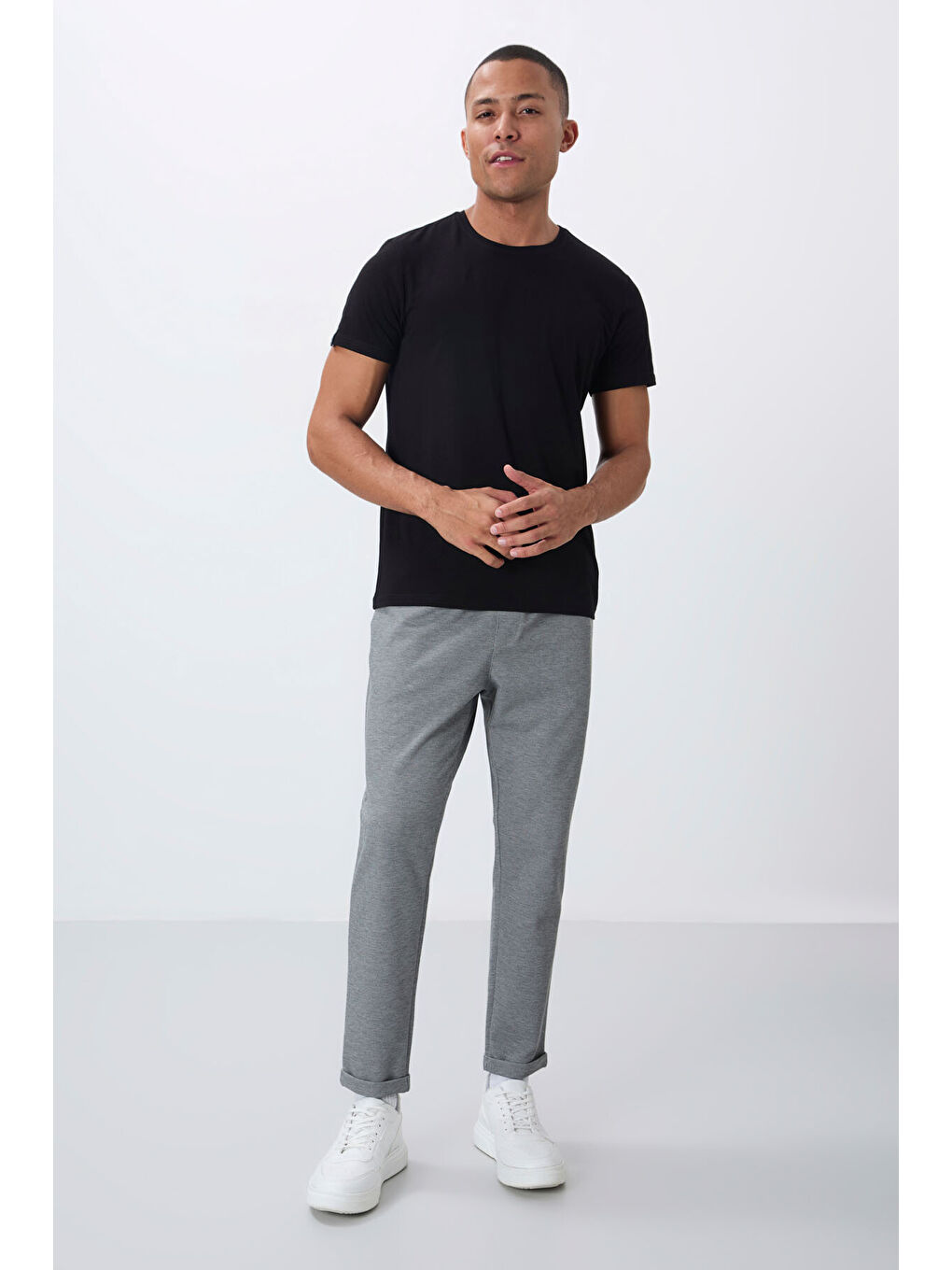 Gri Melanj Yüzeyi Dokulu Standart Fit Erkek Eşofman Alt - 82154-1