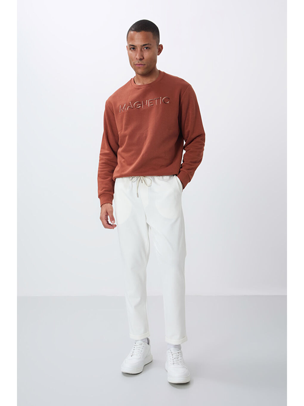 Ekru Yüzeyi Dokulu Standart Fit Erkek Eşofman Alt - 82154-1