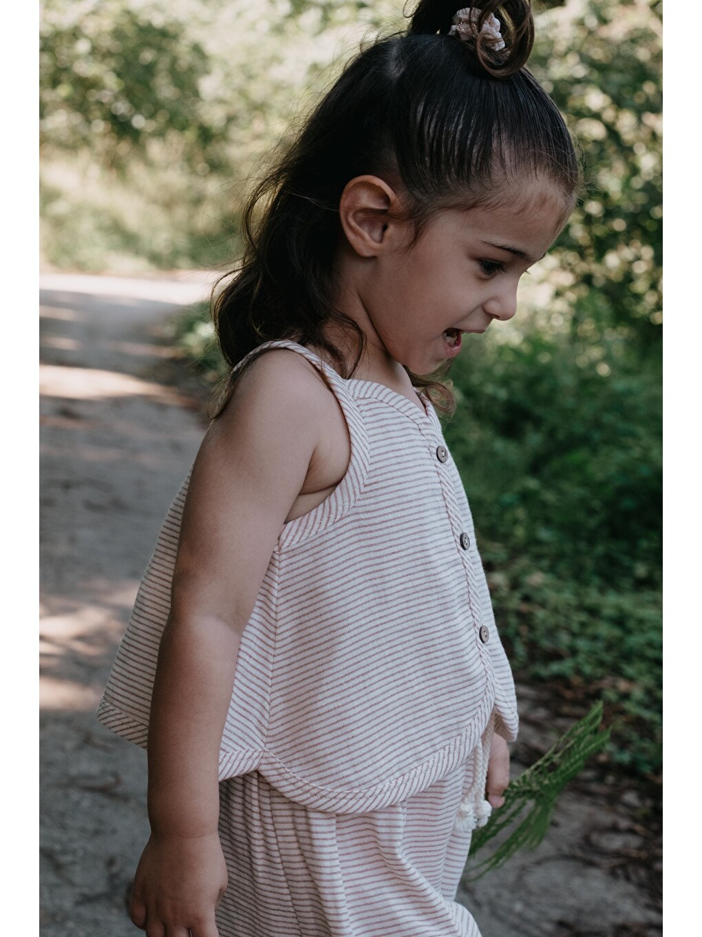 Kahverengi Çizgili Müslin Kız Çocuk Alt Üst Takım-5