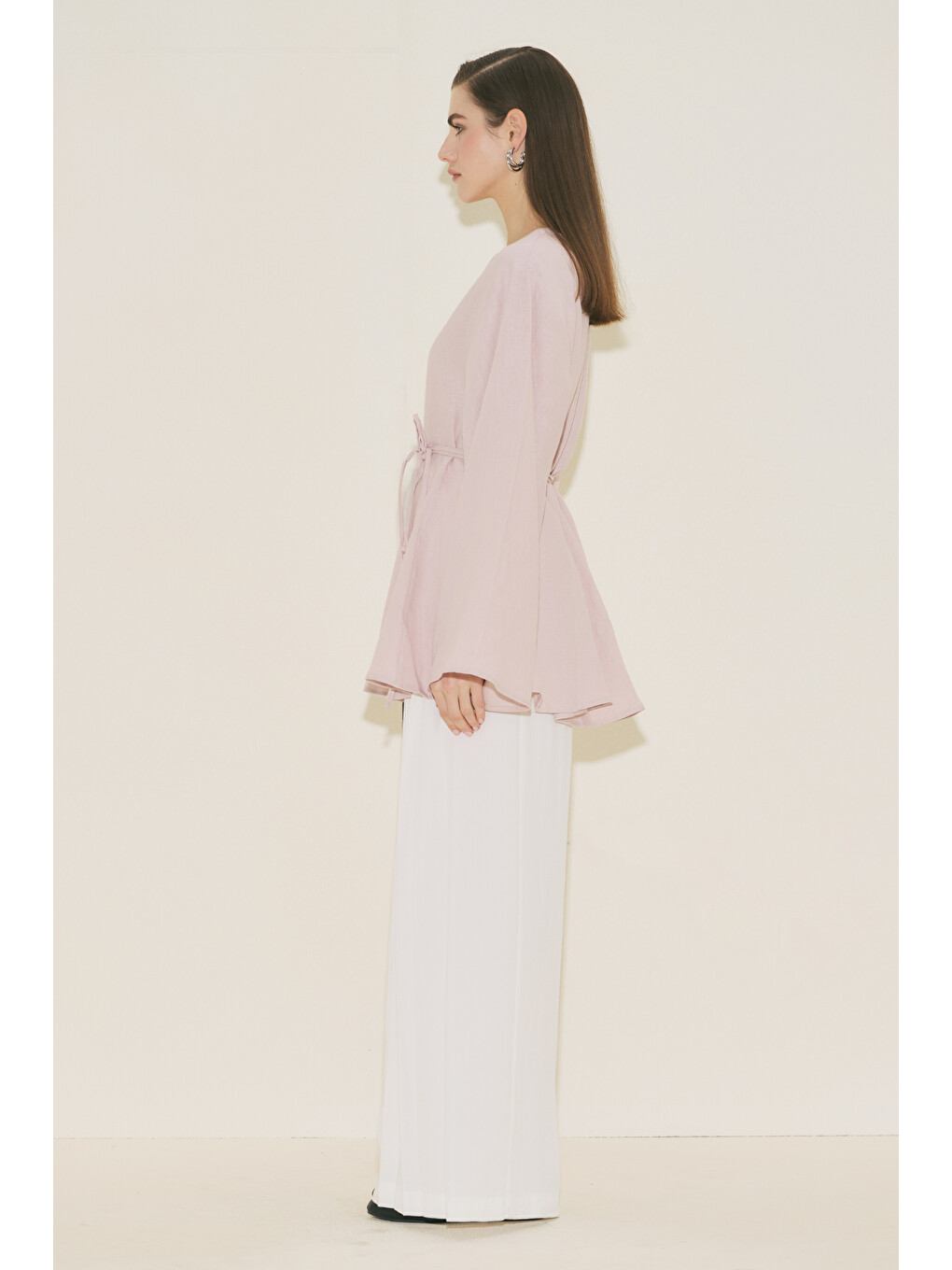 %100 Keten Volümlü Tunik Pembe-3