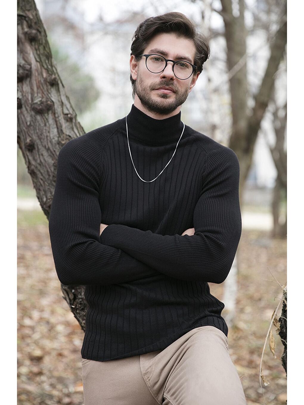 Siyah Pamuklu Slim Fit Yarım Balıkçı Yaka Kazak 6353461