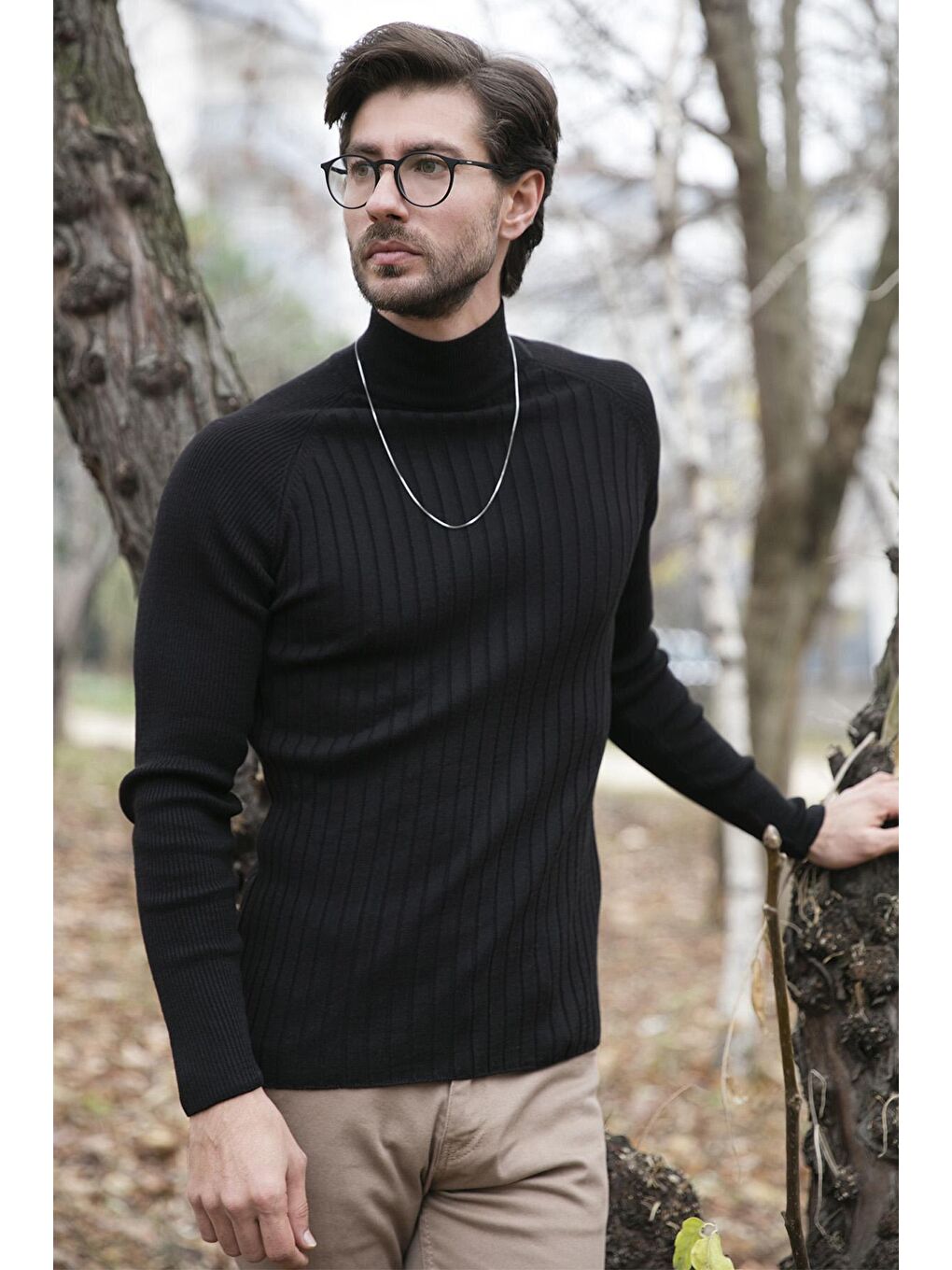 Siyah Pamuklu Slim Fit Yarım Balıkçı Yaka Kazak 6353461-1