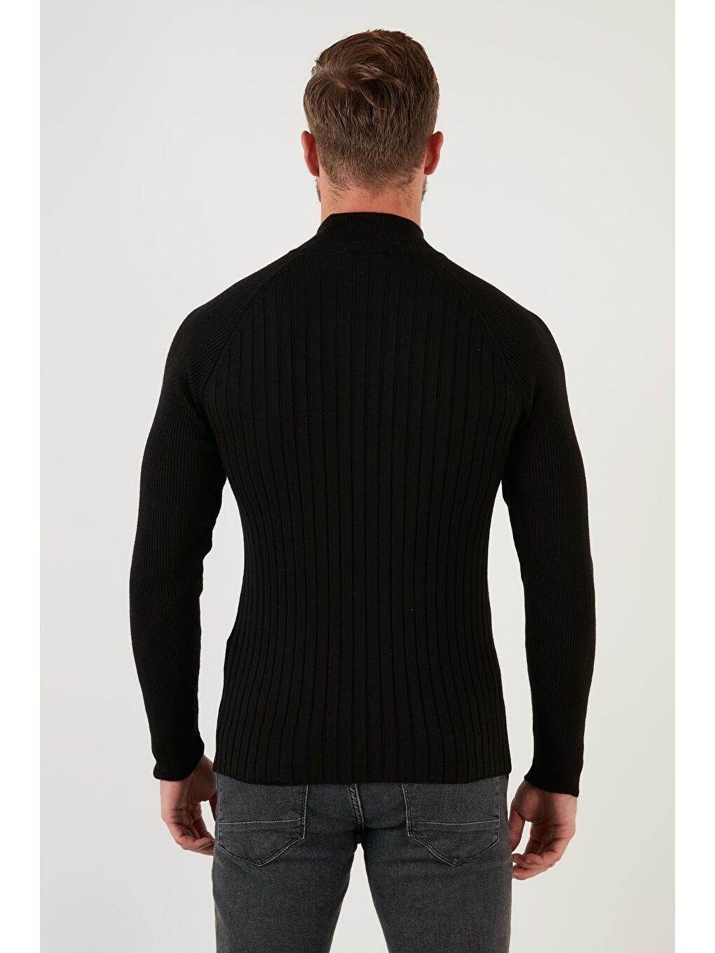 Siyah Pamuklu Slim Fit Yarım Balıkçı Yaka Kazak 6353461-5