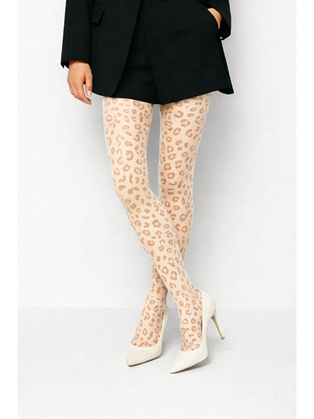 Bej Kadın Leopar Desenli Ince Külotlu Çorap Ten-1