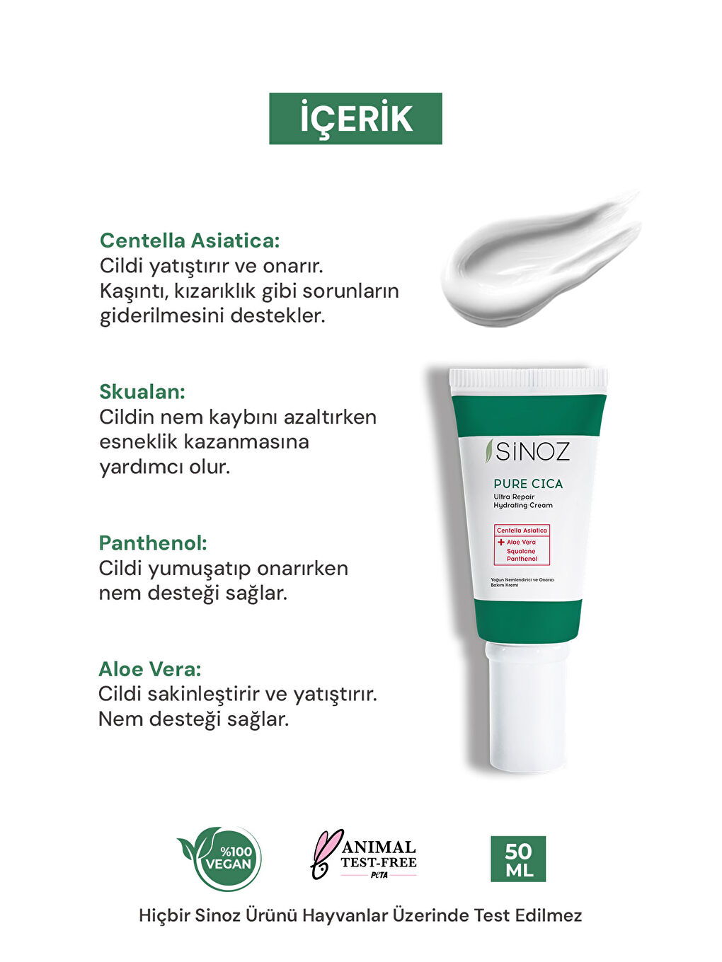 Pure Cica Yoğun Onarıcı Nemlendirici Bakım Kremi 50 ML Tahriş Olmuş Hasarlı Ciltler için-2