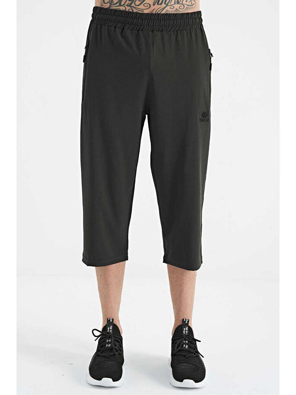 Haki Bağcıklı Standart Kalıp Fermuar Cepli Aktif Spor Erkek Kapri - 83096-1