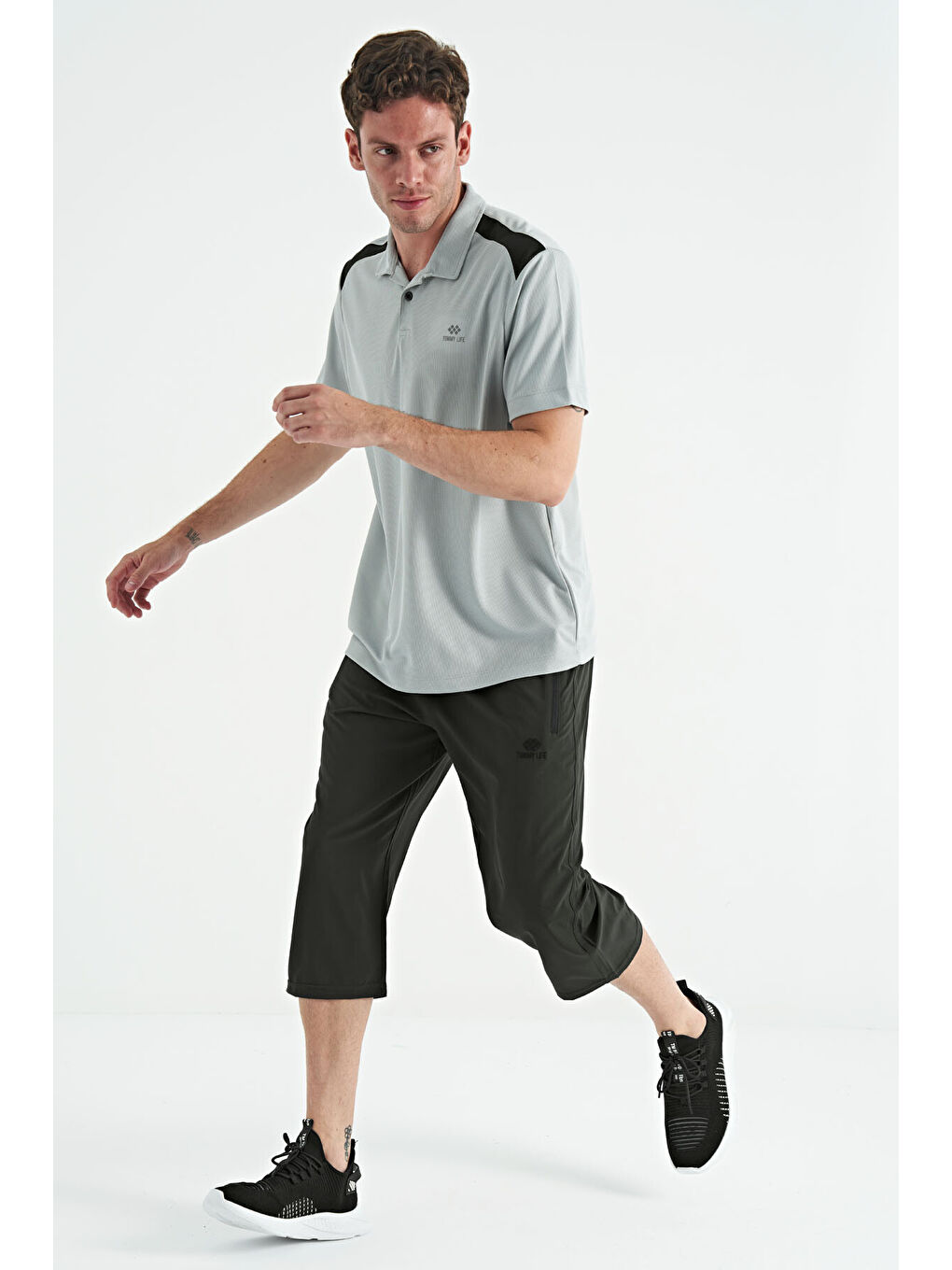 Haki Bağcıklı Standart Kalıp Fermuar Cepli Aktif Spor Erkek Kapri - 83096-3