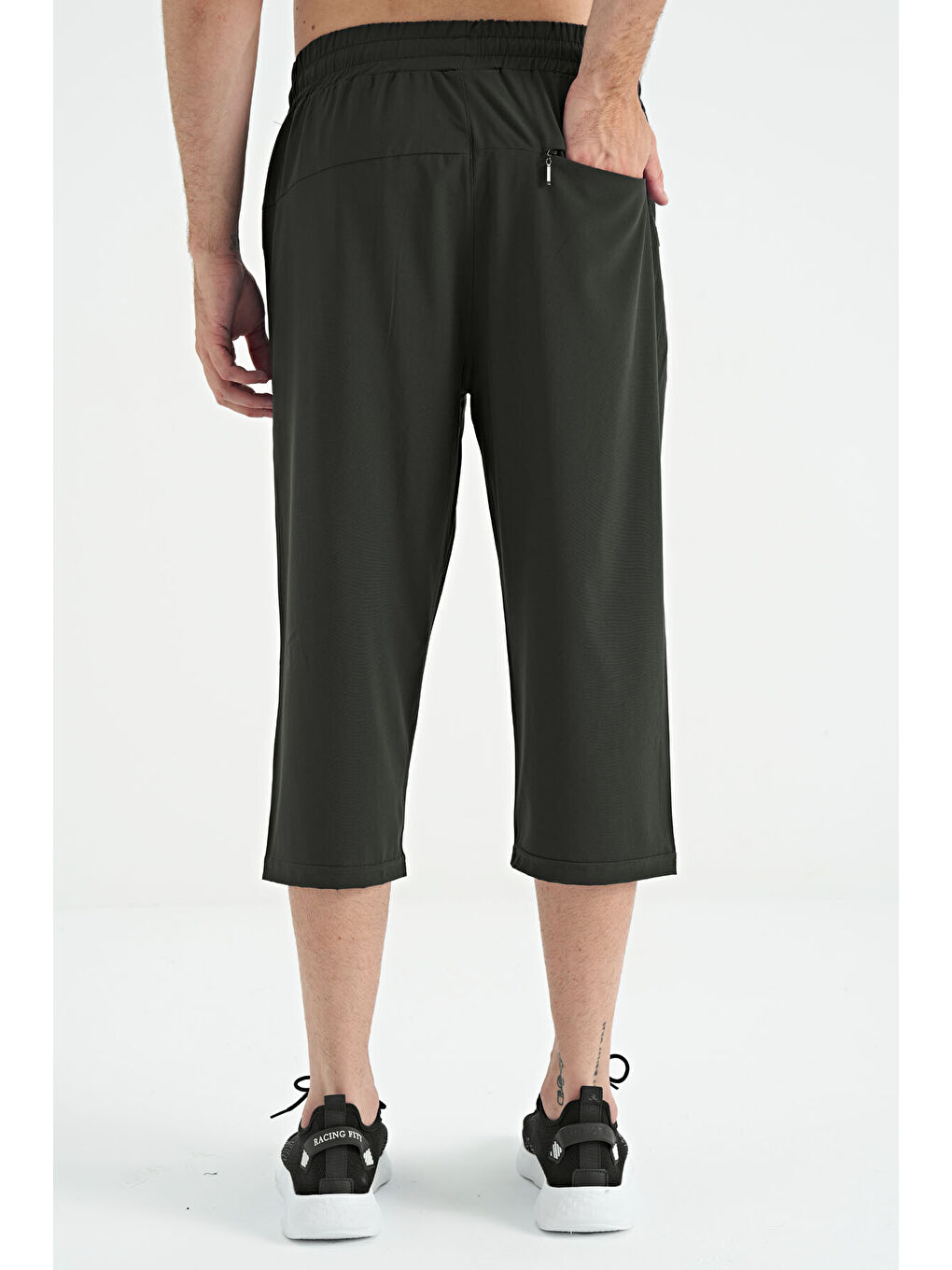 Haki Bağcıklı Standart Kalıp Fermuar Cepli Aktif Spor Erkek Kapri - 83096-4