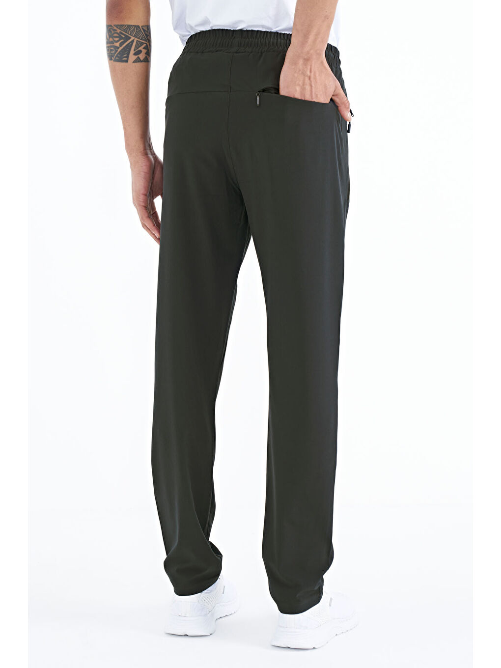 Haki Erkek Fermuarlı Üç Cepli Standart Kalıp Klasik Paça Eşofman Alt - 84768-4