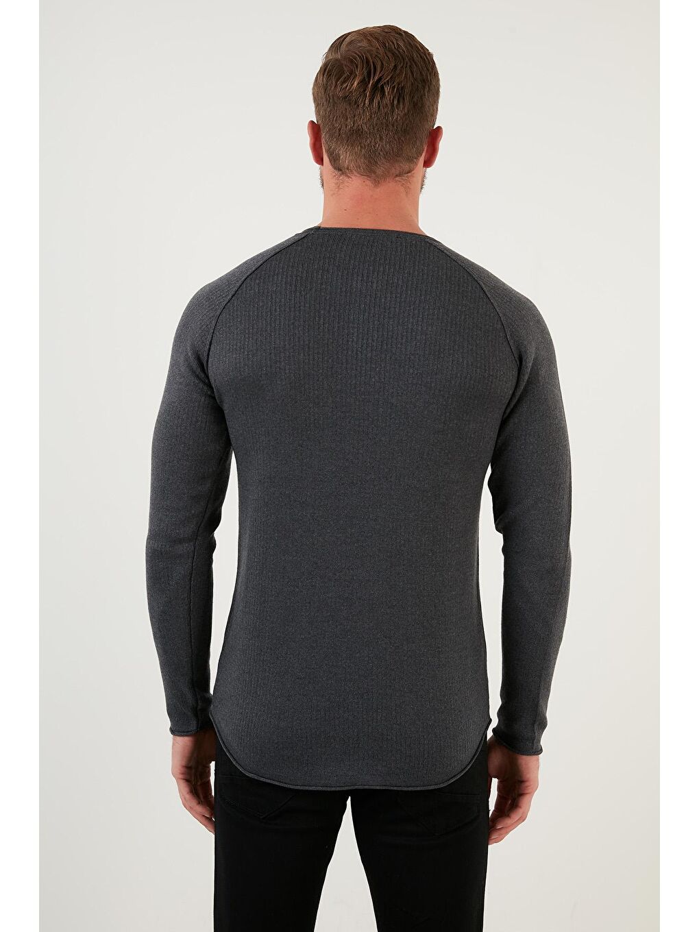 Antrasit Regular Fit Bisiklet Yaka Pamuklu Kazak 6353420-4