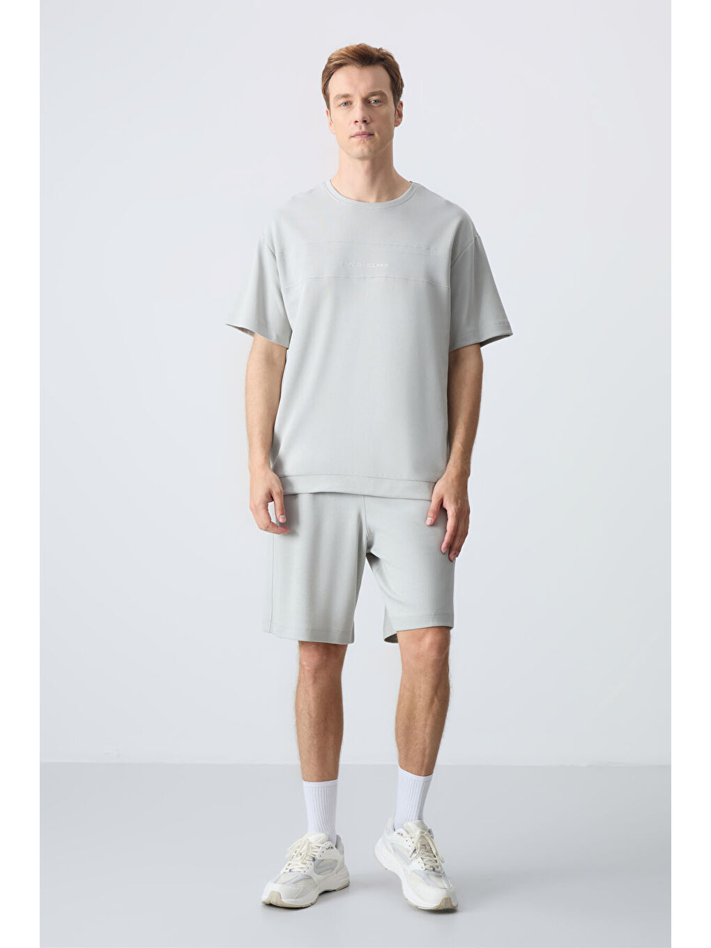 Bej Taş Pamuklu Kalın Yumuşak Dokulu Oversize Fit Basic Erkek Şort Takım - 85257