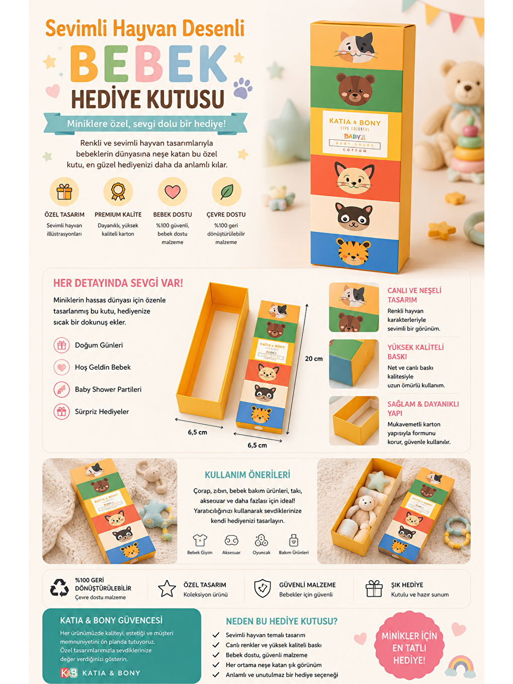 Sarı Sevimli Hayvan Desenli Bebek Hediye Kutusu-2