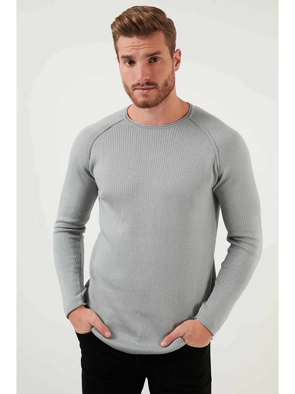 Gri Regular Fit Bisiklet Yaka Pamuklu Kazak 6353420-2