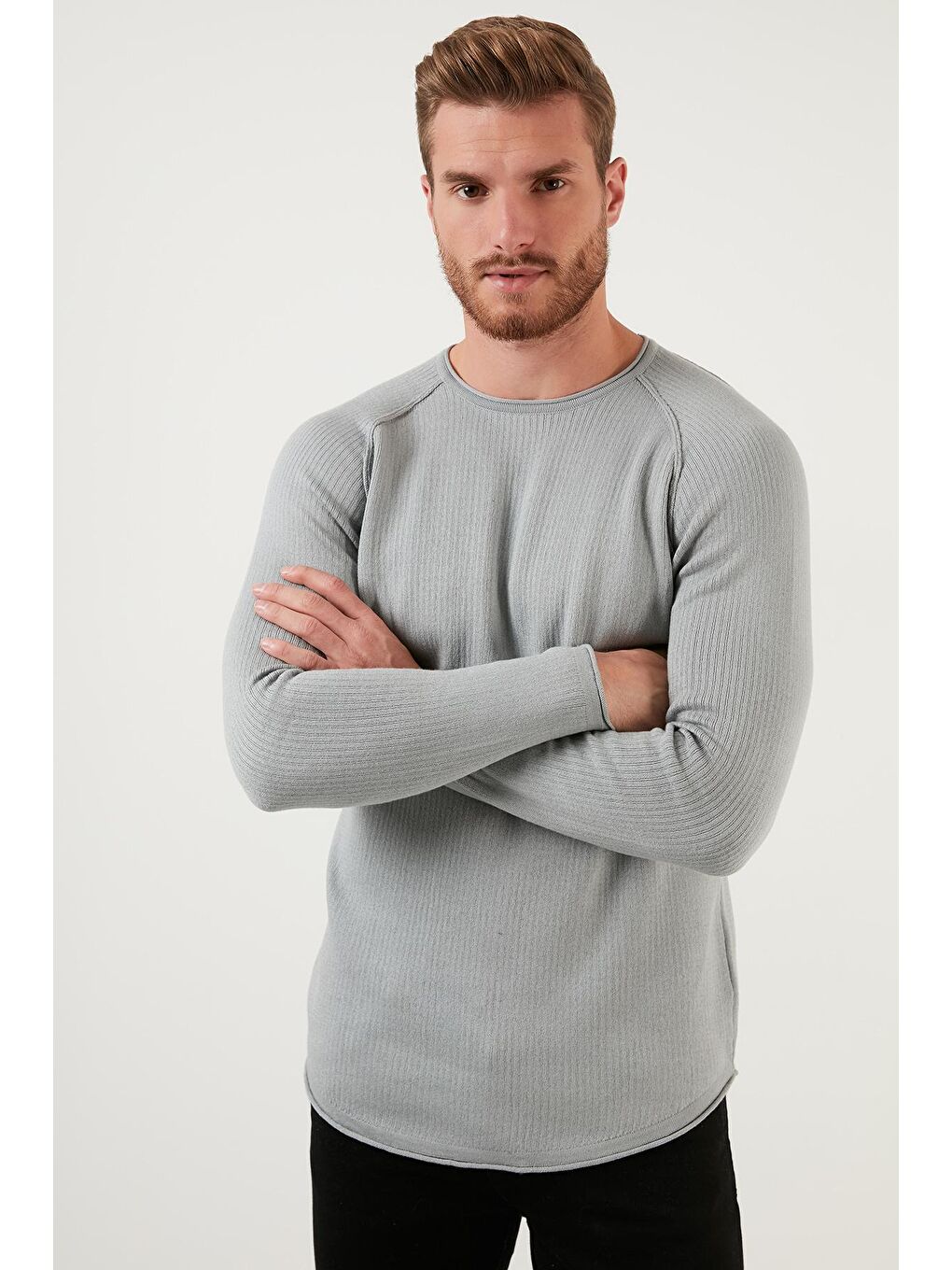 Gri Regular Fit Bisiklet Yaka Pamuklu Kazak 6353420-3