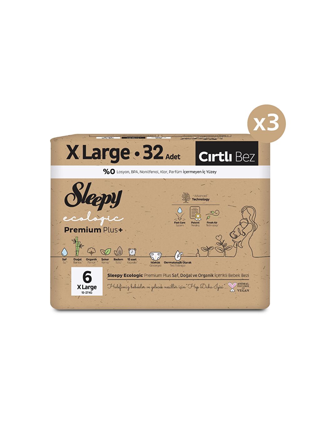 Ecologic Premium Plus Avantajlı Paket Bebek Bezi 6 Numara 96 Adet-1