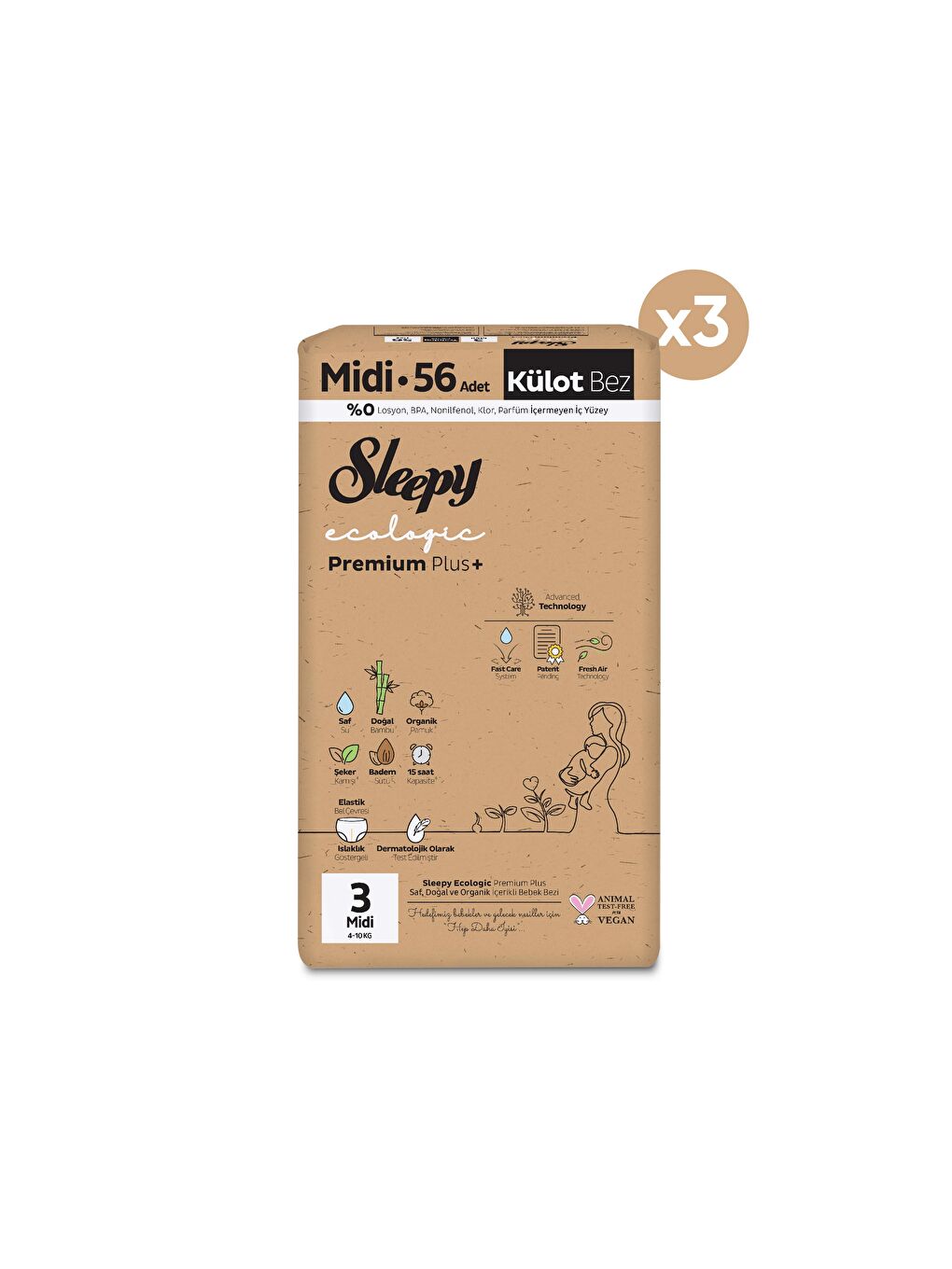 Ecologic Premium Plus Avantajlı Paket Külot Bez 3 Numara Midi 168 Adet-1