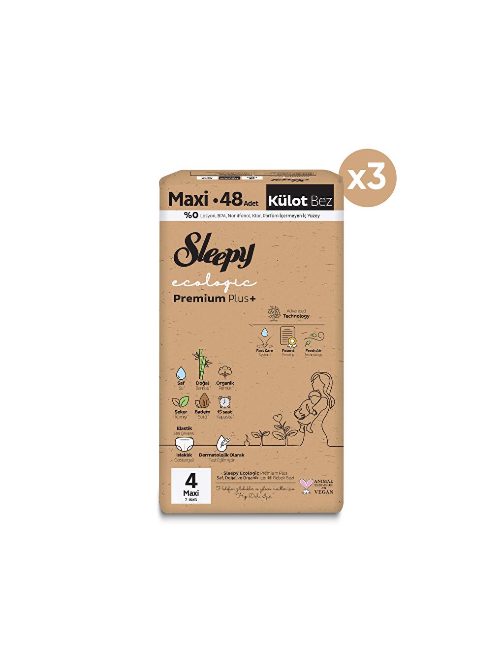 Ecologic Premium Plus Avantajlı Paket Külot Bez 4 Numara Maxi 144 Adet-1