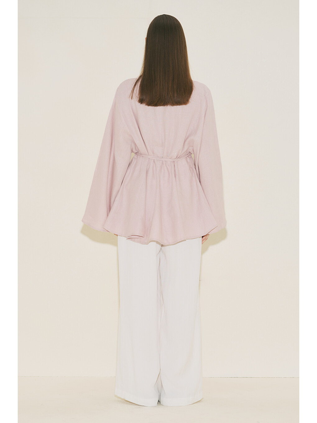 %100 Keten Volümlü Tunik Pembe-5